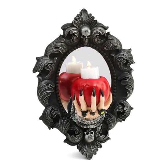 Spooky Night LED Lighted Witch Hand With Poison Apple Mirror Halloween Decor NEW - Picture 1 of 11